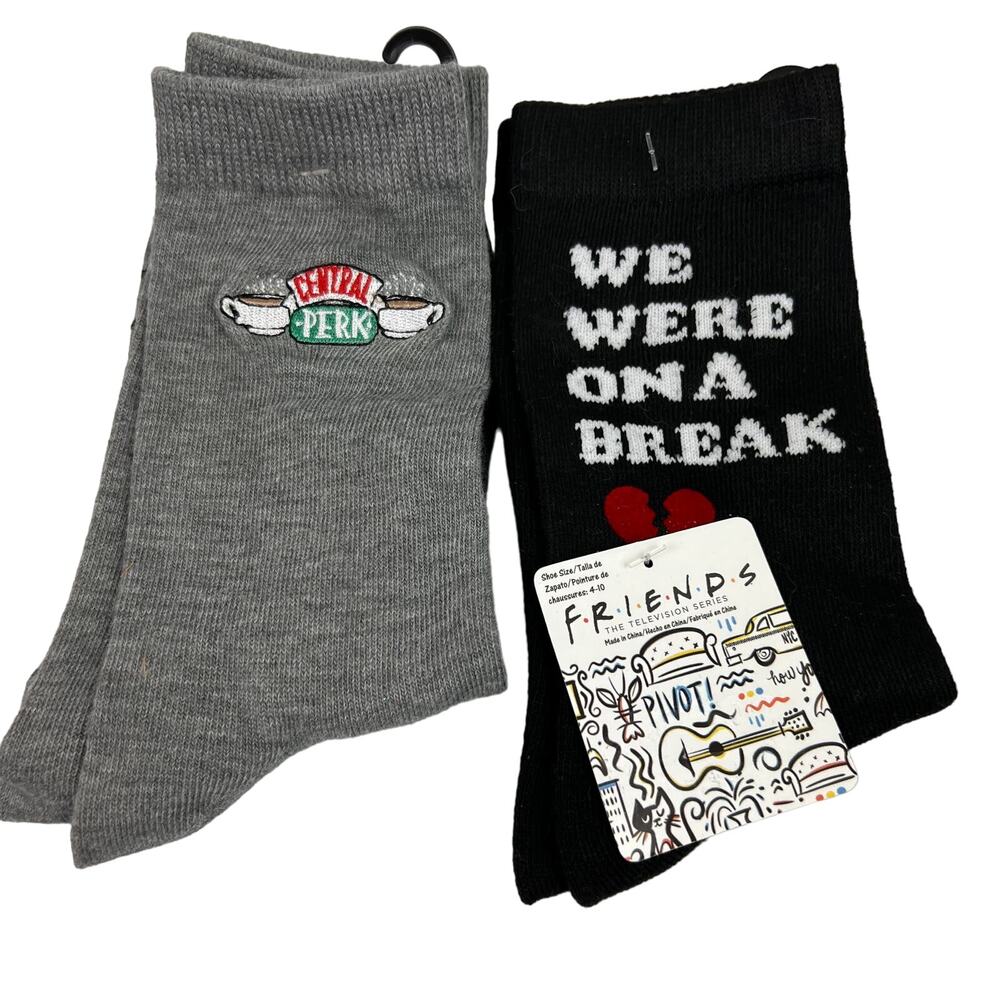 Friends Central Perk Gray Socks We Were On A Break Socks Black *Lot of 2* NWT